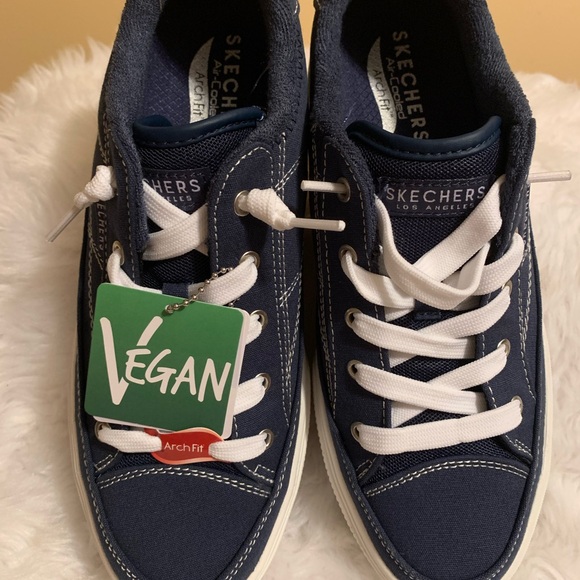 SKECHERS ladies Arcata Vegan Navy Blue Arch Fit sneakers size 8.5 NIB NWT - Picture 4 of 14